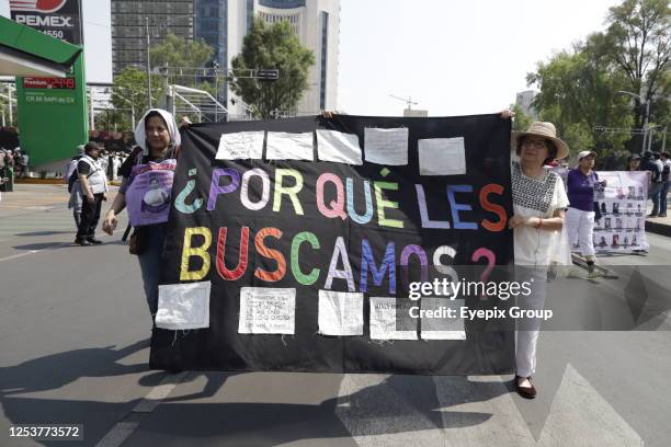 May 10 Mexico City, Mexico: Hundreds of mothers of the disappeared march and protest to demand justice and the return of their children on Mother's...