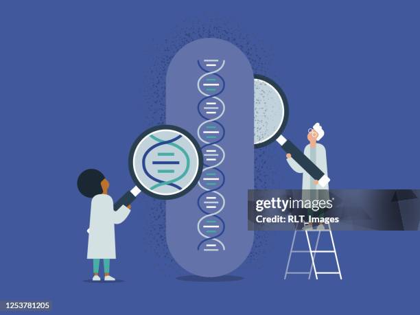 illustration of medical researchers studying dna - scientist stock illustrations