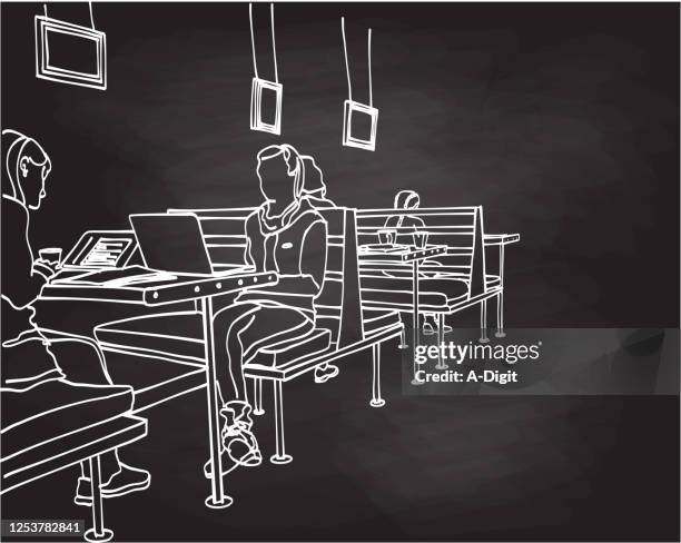 work friends and coffeeshops chalkboard - networking event drinks stock illustrations