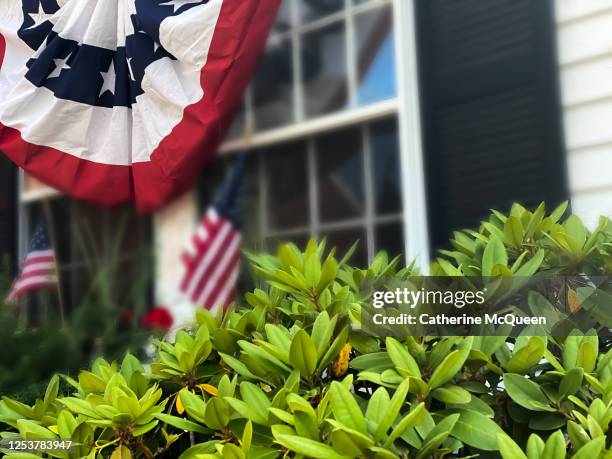 small coastal town main street fourth of july street decorations - barnstable town stock pictures, royalty-free photos & images