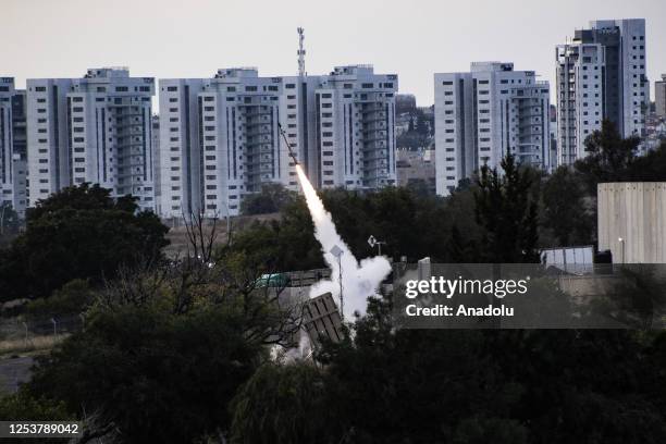 Israel's air defense system Iron Dome intercepts rockets which are launched from Gaza Strip to Israel, in Ashkelon, Israel on May 11, 2023.