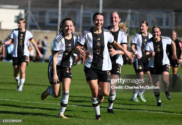 Helene Schafer of Germany celebrates scoring her side's second goal during the international women's U-16 game between Republic of Ireland and...