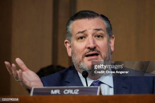 Sen. Ted Cruz speaks during a business hearing of the Senate Judiciary Committee on Capitol Hill May 11, 2023 in Washington, DC. This was Sen. Dianne...