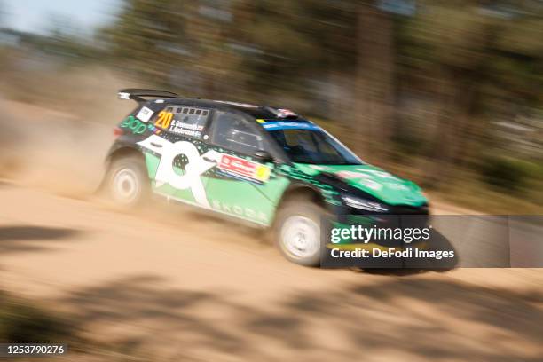 Gus Greensmith from Great Britain and Jonas Andersson from Sweden racing with Skoda Fabia RS races during the first day of the FIA World Rally...
