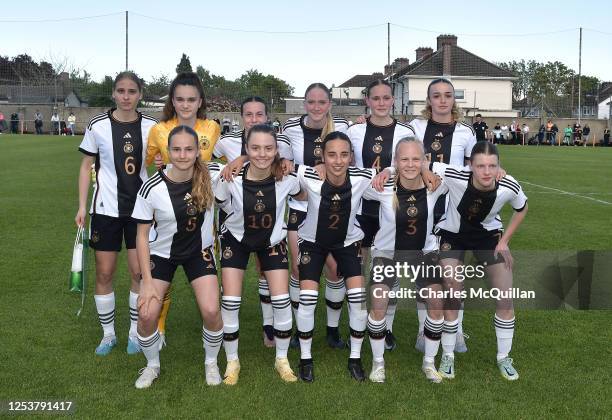 The Germany starting XI pose for a team photograph before the international women's U-16 game between Republic of Ireland and Germany at St. Kevin's...
