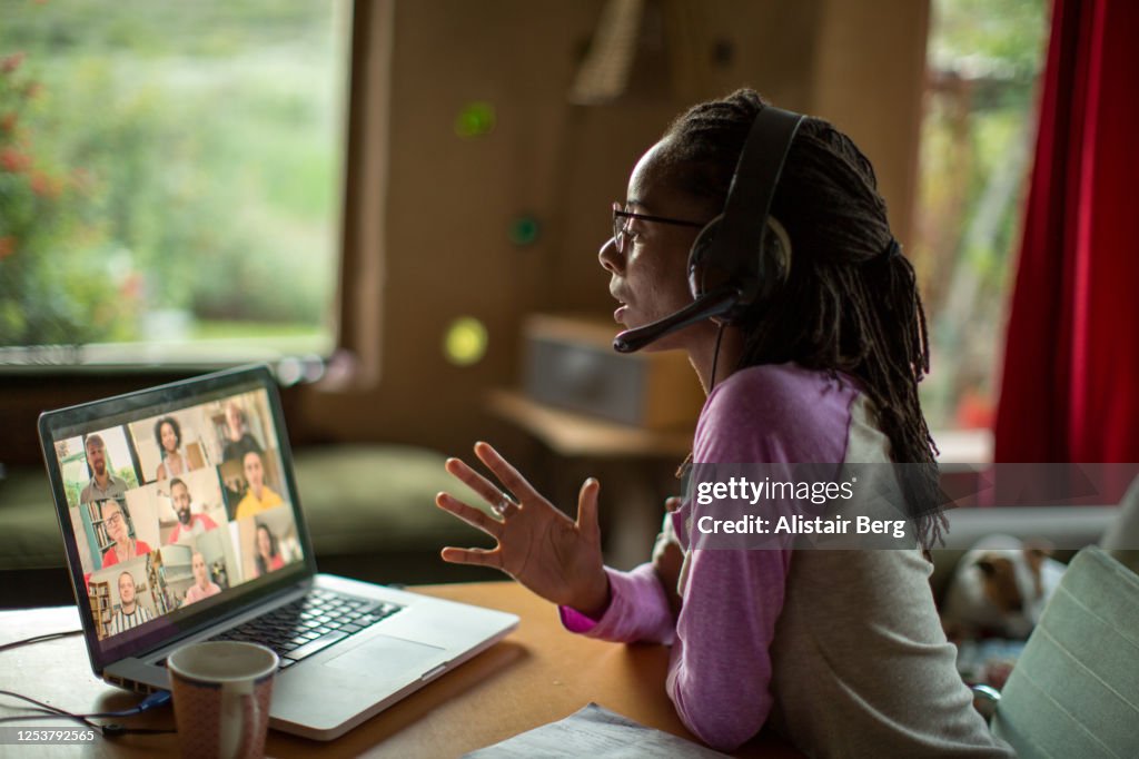 Afro-caribbean woman working from home during the Covid lockdown