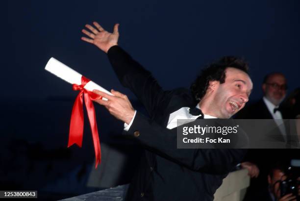 Awarded actor/director Roberto Benigni attends the 51st Cannes film Festival in May 1998, in Cannes, France.