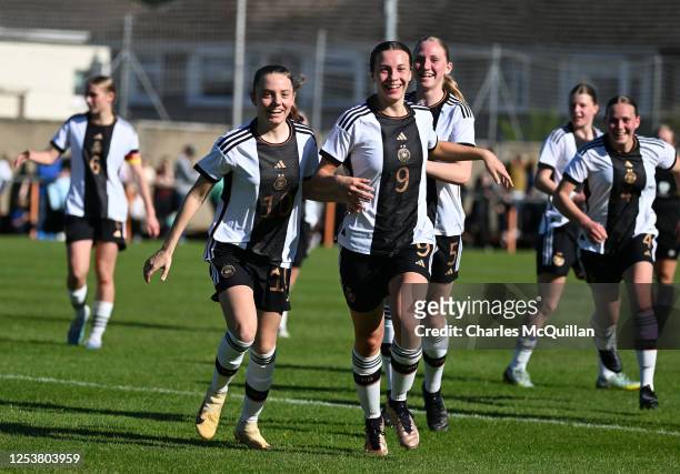Helene Schafer of Germany celebrates scoring her sides second goal during the international women's U-16 game between Republic of Ireland and Germany...