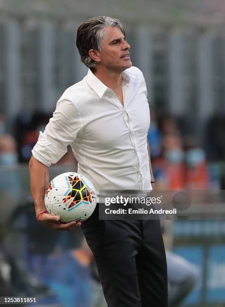 Brescia Calcio head coach Diego Lopez holds hand the ball during the Serie A match between FC Internazionale and Brescia Calcio at Stadio Giuseppe...