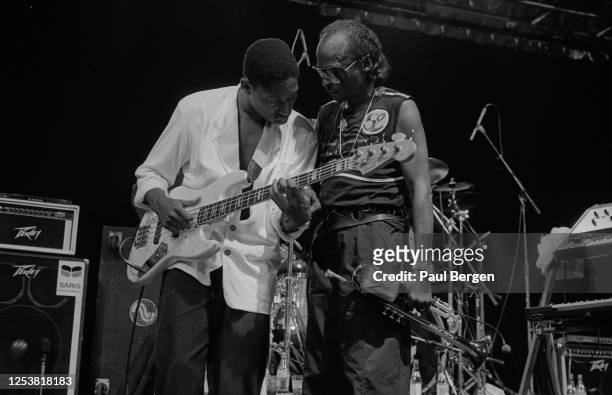 Bass player Darryl Jones and trumpeter Miles Davis perform at North Sea Jazz festival, The Hague, Netherlands, 12 July 1985.