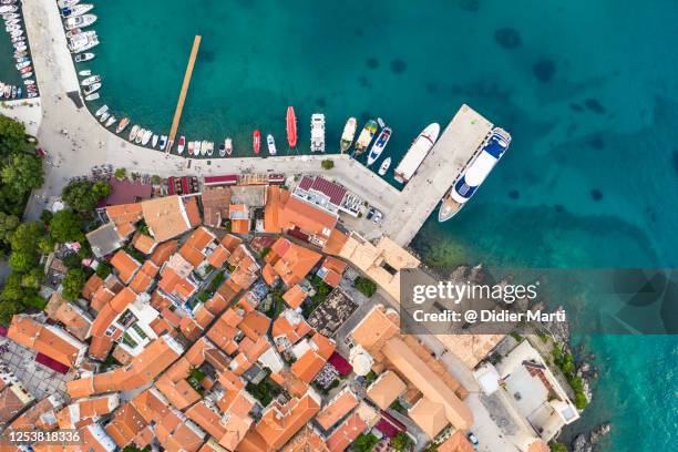 top down view of the medieval krk old town and  harbor in croatia - rijeka croatia stock pictures, royalty-free photos & images