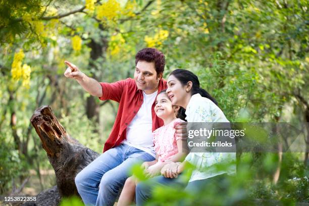 glückliche familie im park - indian girl pointing stock-fotos und bilder