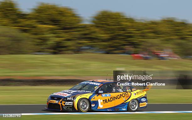 Will Davison drives the of Ford Performance Racing Ford during qualifying race one for round nine of the V8 Supercar Championship Series at Phillip...