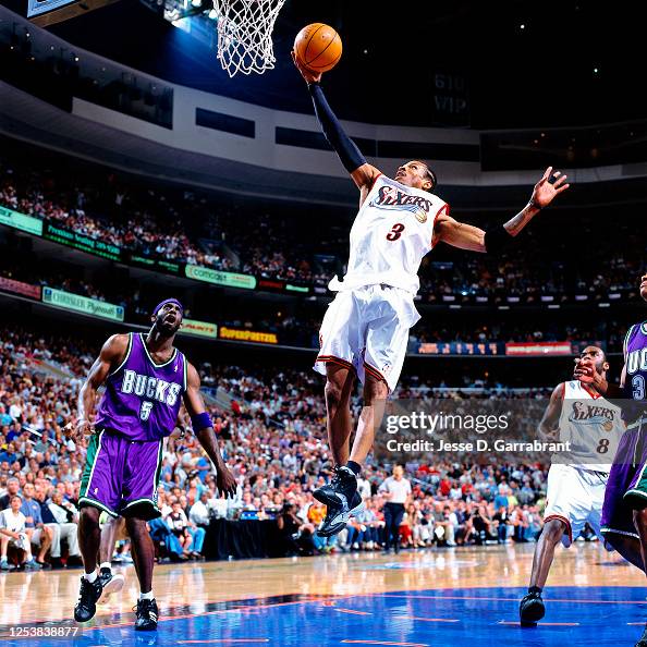 Allen Iverson of the Philadelphia 76ers shoots against the Milwaukee ...