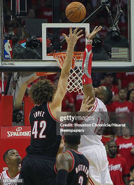 Portland Trail Blazers center Robin Lopez left, and Houston Rockets ...