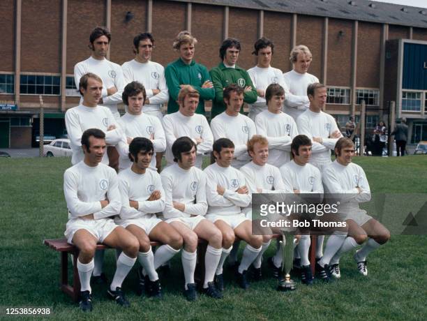 Leeds United line up for a team photograph outside Elland Road on August 9, 1971 in Leeds, England. Back row : Rod Belfitt, Norman Hunter, Gary...