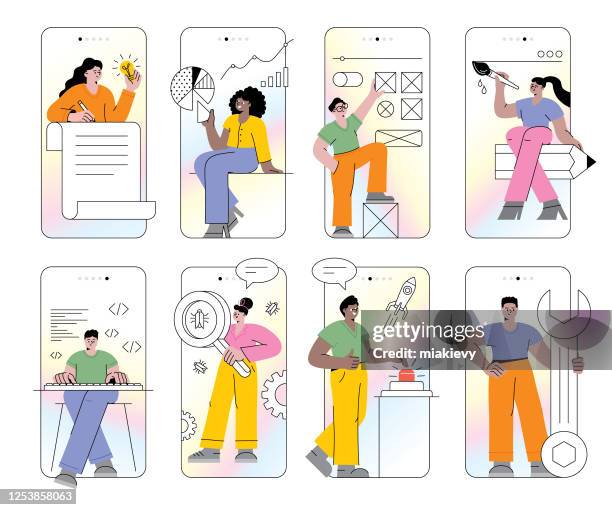 mobile app development set - professional occupation stock illustrations