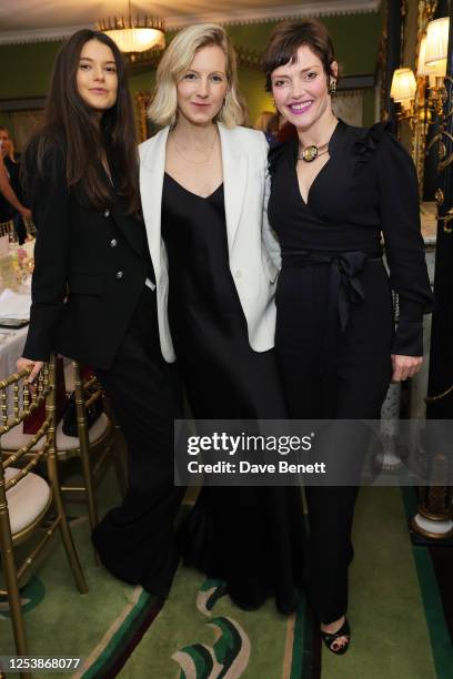 Sarah Ann Macklin, Savannah Miller and Camilla Rutherford attend the Royal Ascot Gold Cup Dinner at The Dorchester on May 11, 2023 in London, England.
