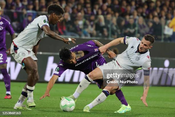 Nolas Gonzalez of ACF Fiorentina and Taulant Xhaka of FC Basilea 1893 ,battle for the ball during UEFA Europa Conference League Semi final First Leg...