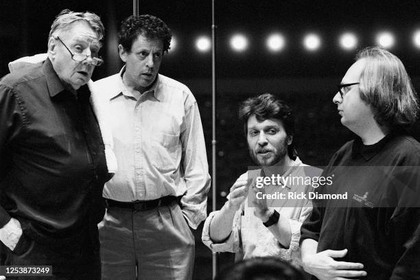 Conductor Robert Shaw , Composer Philip Glass and guests during rehearsals at the Atlanta Symphony Orchestra in Atlanta Georgia, May 05,1990 (Photo...