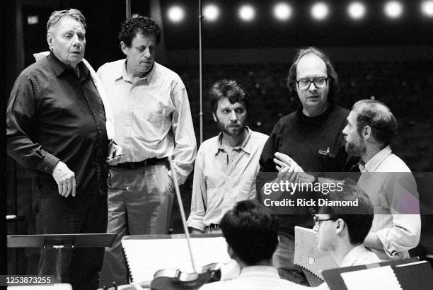 Conductor Robert Shaw , Composer Philip Glass and guests during rehearsals at the Atlanta Symphony Orchestra in Atlanta Georgia, May 05,1990 (Photo...