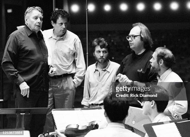 Conductor Robert Shaw , Composer Philip Glass and guests during rehearsals at the Atlanta Symphony Orchestra in Atlanta Georgia, May 05,1990 (Photo...