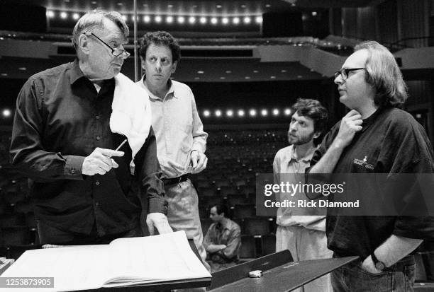 Conductor Robert Shaw , Composer Philip Glass and guests during rehearsals at the Atlanta Symphony Orchestra in Atlanta Georgia, May 05,1990 (Photo...