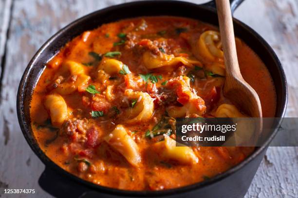 tortellini soup - tortellini stock pictures, royalty-free photos & images