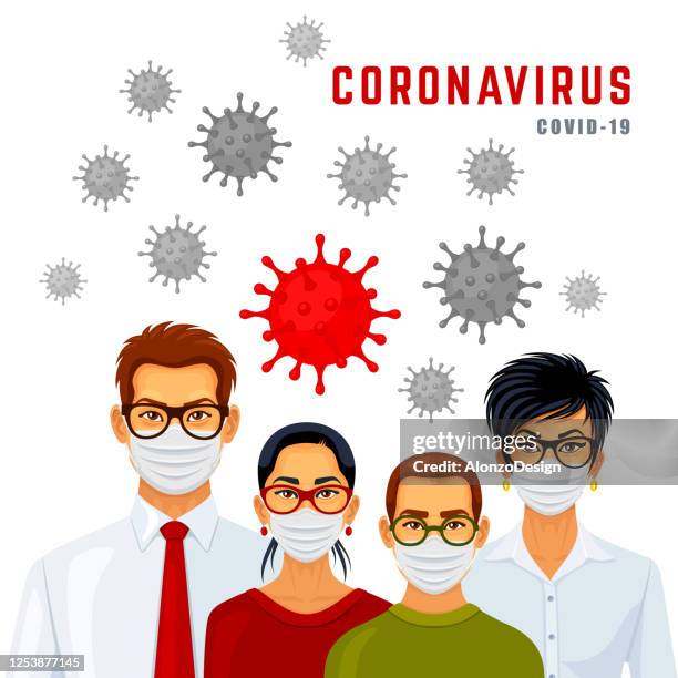 family wearing face masks for prevent coronavirus disease, covid-19 - over protective parent stock illustrations