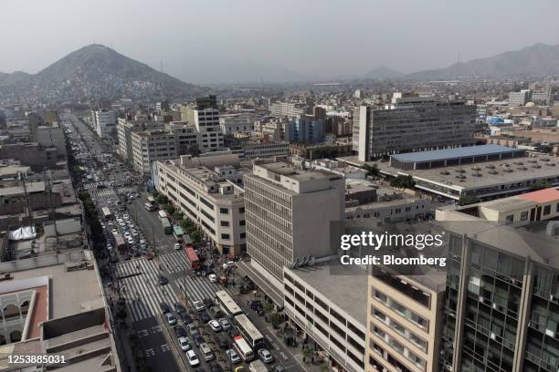 Commercial and residential buildings in Lima, Peru, on Thursday, May 11, 2023. According to economists, Peru's central bank is likely to keep its...