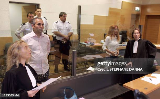 Picture taken on May 22 2007 at the Nice's courthouse shows Mohammed M'Barek , and his sister Jamila M'Barek , accused of murdering an English Lord,...