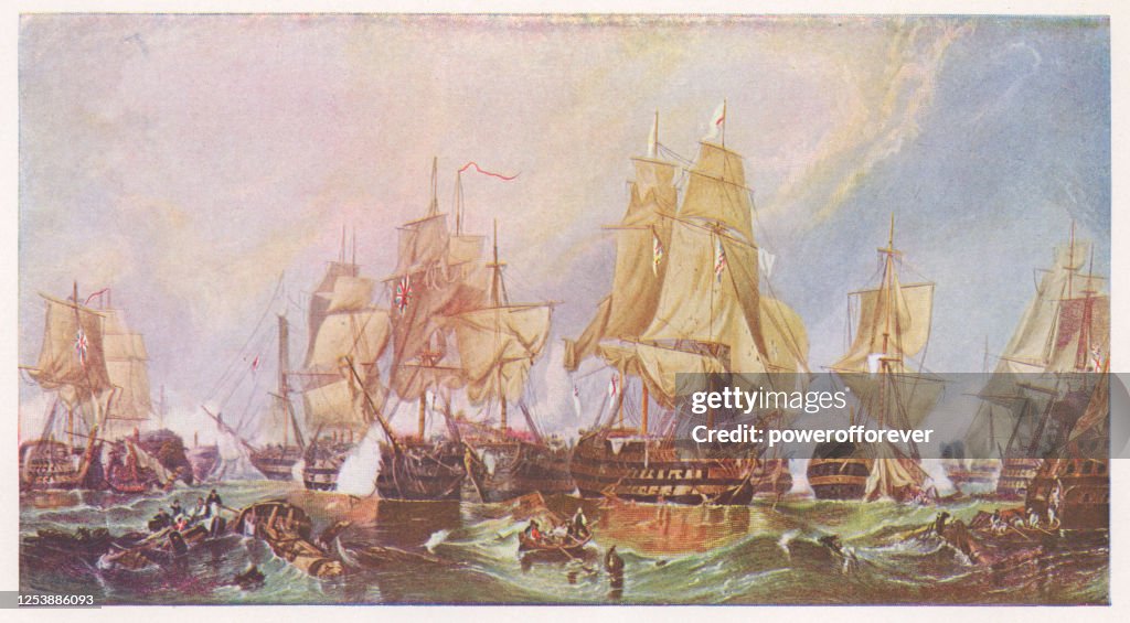 The Battle of Trafalgar door Clarkson Frederick Stanfield - 19e eeuw