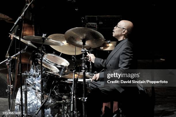 American drummer George Gray performs live on stage at the Barbican in London on 30th March 2010.