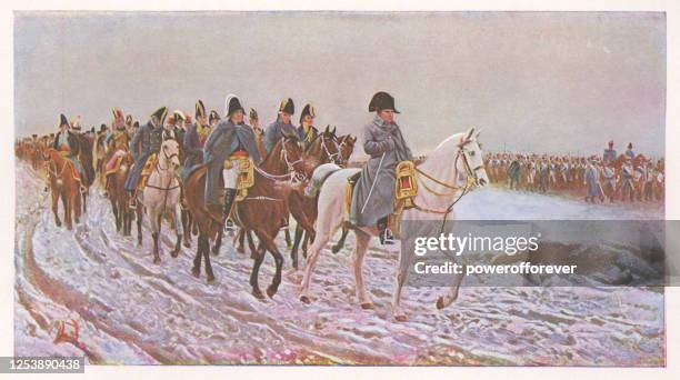 illustrations, cliparts, dessins animés et icônes de campagne de france 1814, la retraite de moscou par ernest meissonier - xixe siècle - armée de terre française