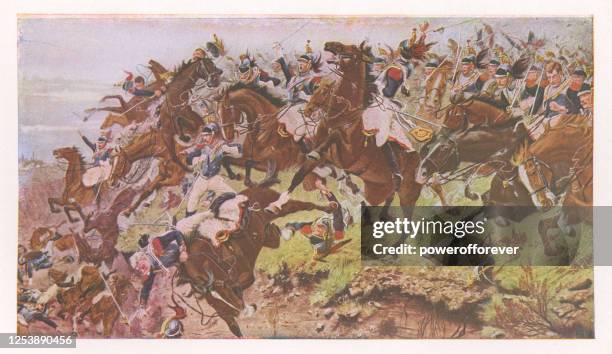 the sunken road of ohain: an incident in the battle of waterloo by stanley berkeley - 19th century - battle stock illustrations