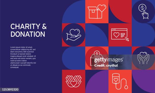 charity und spende verwandtes design mit liniensymbolen. einfache gliederung saum-symbole. - blutspende stock-grafiken, -clipart, -cartoons und -symbole
