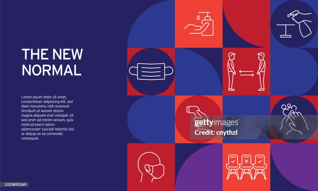 The New Normal Related Design with Line Icons. Simple Outline Symbol Icons.