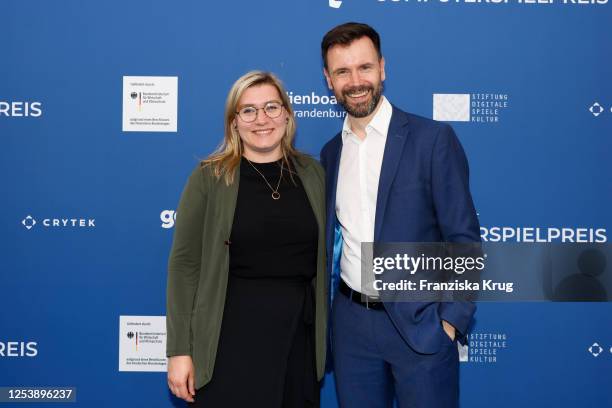 Anna Kassautzki and Felix Falk during the German Computer Game Awards 2023 at Spindler & Klatt on May 11, 2023 in Berlin, Germany.