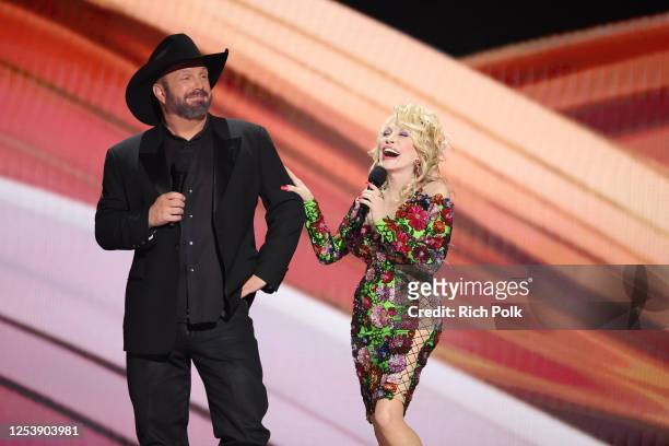 Garth Brooks and Dolly Parton at the 58th Academy of Country Music Awards from Ford Center at The Star on May 11, 2023 in Frisco, Texas.