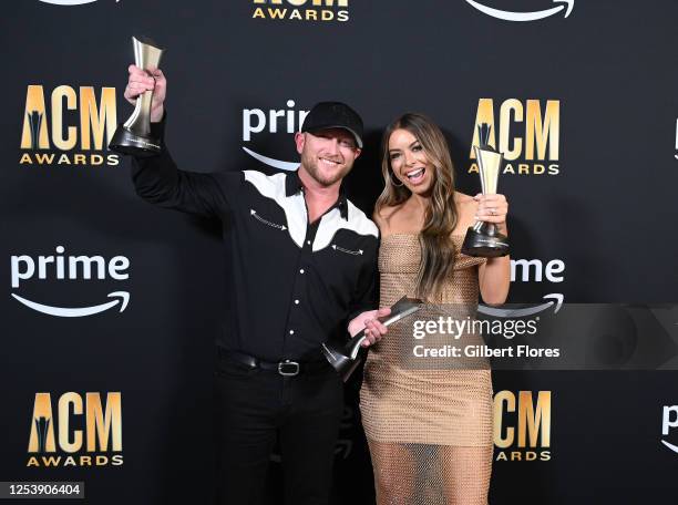 Cole Swindell and Courtney Little at the 58th Academy of Country Music Awards from Ford Center at The Star on May 11, 2023 in Frisco, Texas.