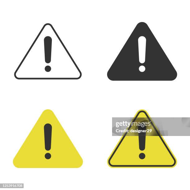 ilustraciones, imágenes clip art, dibujos animados e iconos de stock de triangle caution and warning icon set vector design. - riesgo