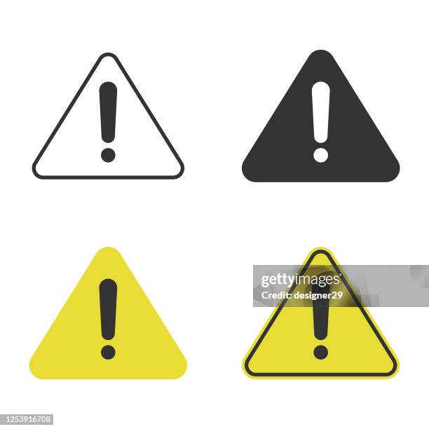 ilustraciones, imágenes clip art, dibujos animados e iconos de stock de triangle caution and warning icon set vector design. - cartel