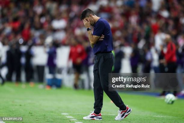 Veljko Paunovic of Chivas reacts during the quarterfinals first leg match between Atlas and Chivas as part of the Torneo Clausura 2023 Liga MX at...