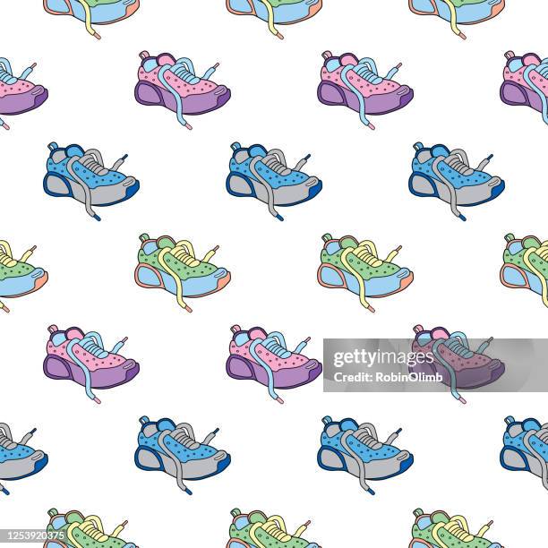 doodle running shoe seamless pattern - leather background stock illustrations