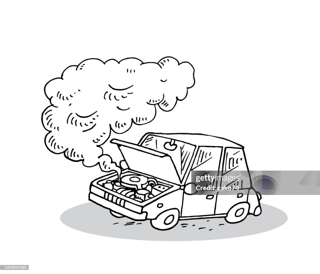 Hand Drawn Old Car With Broken Engine Cartoon Style High-Res Vector Graphic  - Getty Images