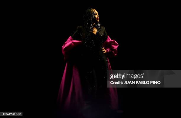 Singer-songwriter Alicia Keys performs during a concert at Movistar Arena in Bogotá on May 11, 2023.