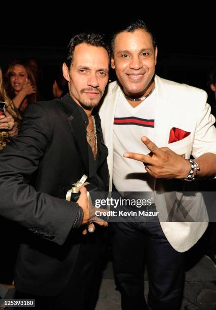 Marc Anthony and Sammy Sosa attend Marc Anthony's 43rd birthday celebration with family, friends and Kohl's at Club 50 at Viceroy Miami on September...