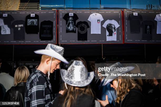 Fans of US musician Beyonce queue to buy merchandise at the Friends Arena, ahead of Beyonce's first concert of her World Tour "Renaissance", in...