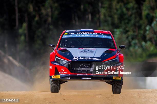 Fabrizio Zaldivar and Marcelo Der Ohannesian in action during the first day of the FIA World Rally Championship Portugal on May 11, 2023 in Porto,...