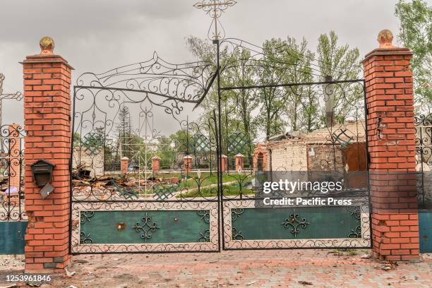 View of completely destroyed church known as Tserkva Ivana Bohoslova in village of Kurylivka of Kharkiv Region of Ukraine.